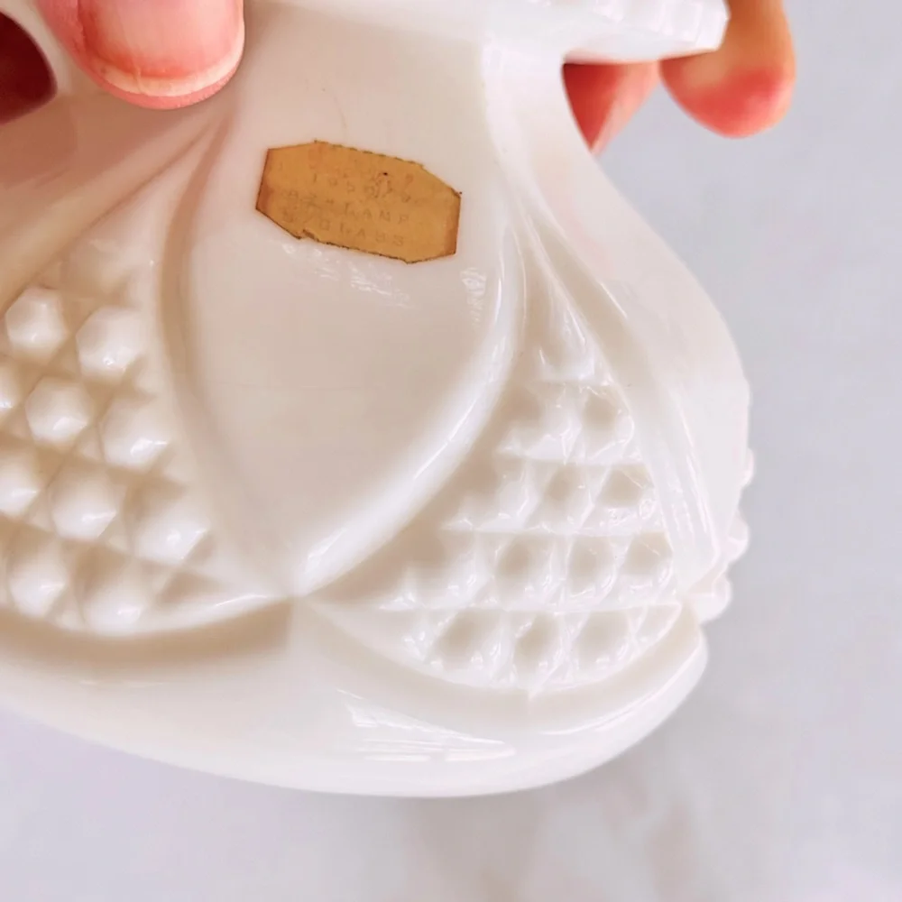 IMPERIAL Vintage Glass Hobnail Tulip & Cane White Milk Glass Mini Oil Lamp